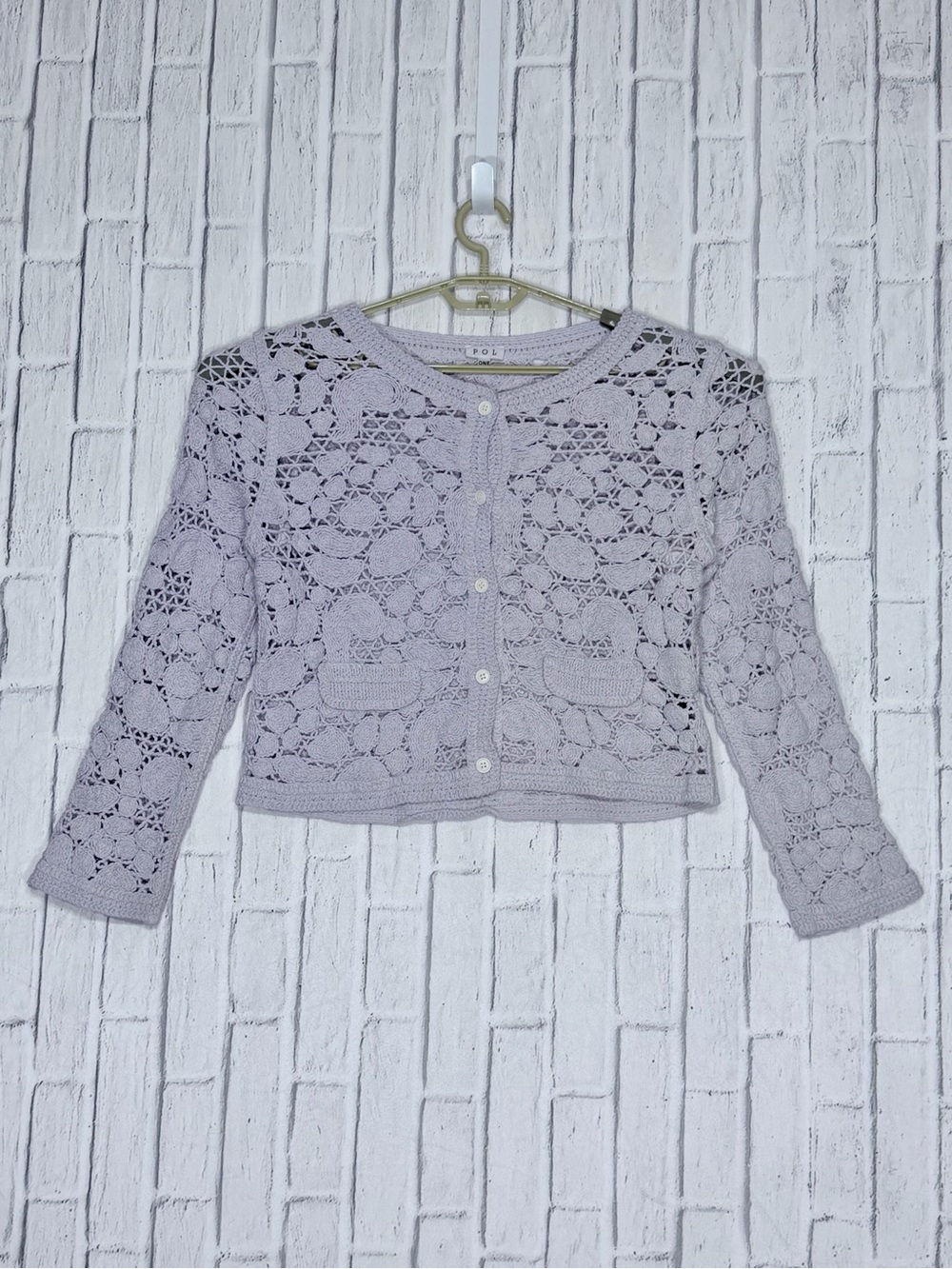 🌸 POL 100% COTTON Lavender Floral Crochet Cardigan One Size Boho Cottagecore